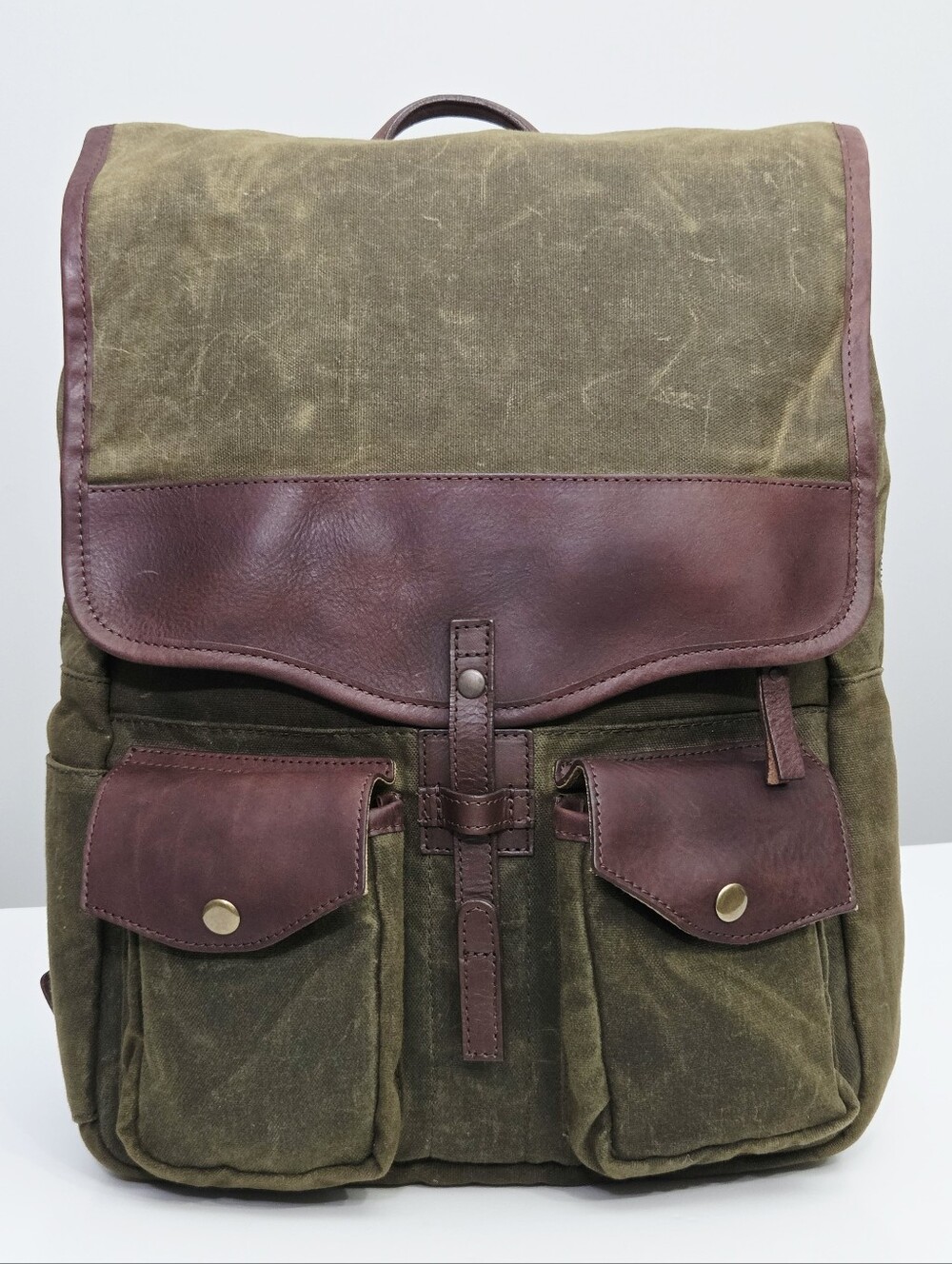 MISSION MERCANTILE CAMPAIGN WAXED CANVAS BACKPACK BAG - FOREST CANVAS / SMOKE